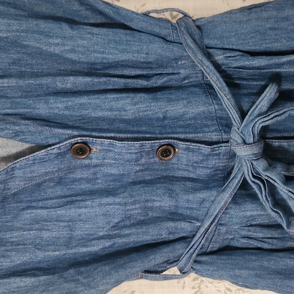 Zara Wrap Button Short Sleeve Chambray Linen Cotton Blend Button Dress Size M - Picture 4 of 6